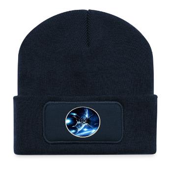 The Comet - Retro Space Emblem – 8-Bit Starship - Recycelte Patch Beanie - French Navy - Vorne