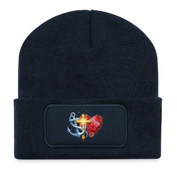 Espoir, foi et amour - Beanie recyclé à patch - bleu marine - Devant