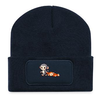 Bébé Singe Coup de Poing - Beanie recyclé à patch - bleu marine - Devant