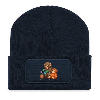 le coup de poing du singe - Jardinage des singes - Beanie recyclé à patch - bleu marine - Devant