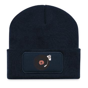 Disques vinyles rétro - Beanie recyclé à patch - bleu marine - Devant