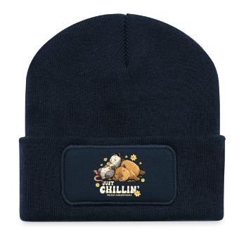 Just Chillin' Possum and Capybara - Recycled Patch Beanie - french navy - Front