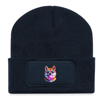 Akita Inu avec des lunettes de soleil en chewing-gum - Beanie recyclé à patch - bleu marine - Devant