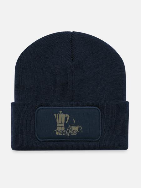 Kaffeemaschine und Kaffeetasse - Recycelte Patch Beanie - French Navy
