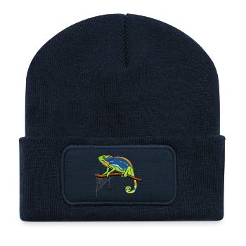 Caméléon sur la branche avec la toile d’araignée - Beanie recyclé à patch - bleu marine - Devant