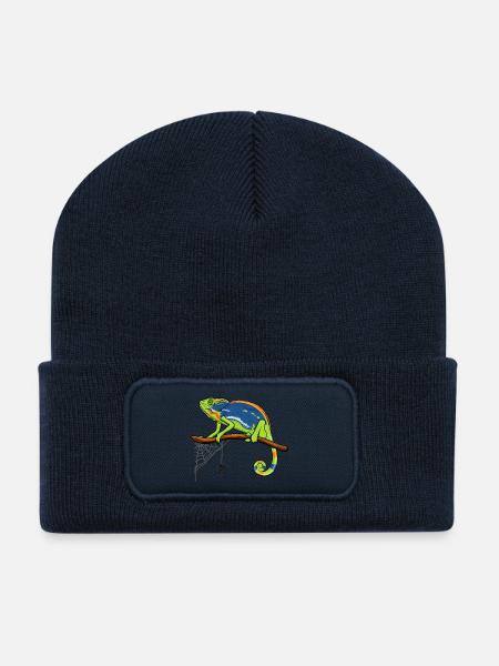 Chamäleon auf Ast mit Spinnennetz - Recycelte Patch Beanie - French Navy