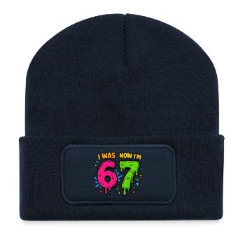7th Birthday Kids 67 Meme Humor Gift Idea - Recycled Patch Beanie - french navy - Front