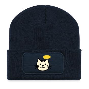 Cat face with speech bubble - Recycled Patch Beanie - french navy - Front