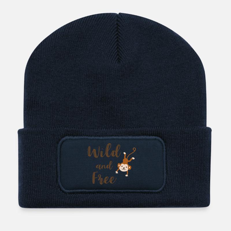 Wild and Free Cute Monkey Jungle Vibes - Recycled Patch Beanie - french navy