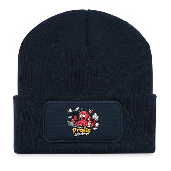 Einmal mit Profis Arbeiten Büro Oktopus - Recycelte Patch Beanie - French Navy - Vorne