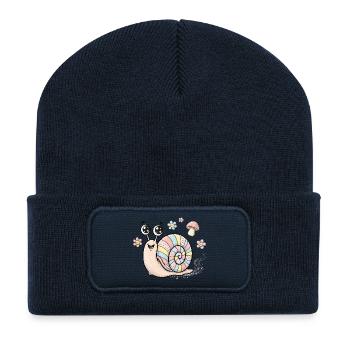 Bunte Regenbogen Schnecke für Kinder - Recycelte Patch Beanie - French Navy - Vorne