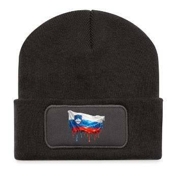 Schmelzende Slowenien Flagge Kunstprint - Recycelte Patch Beanie - Dunkelgrau - Vorne