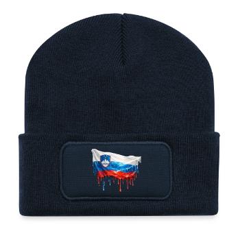 Schmelzende Slowenien Flagge Kunstprint - Recycelte Patch Beanie - French Navy - Vorne