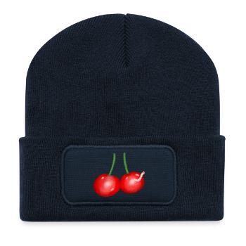 Cherries Cartoon Worm Fruit Cherry - Recycled Patch Beanie - french navy - Front