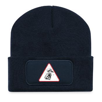 Speedway Motorcycle Racer Warning Sign Design - Recycled Patch Beanie - french navy - Front