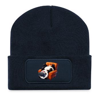 Panda mit VR Brille im Sessel - Recycelte Patch Beanie - French Navy - Vorne