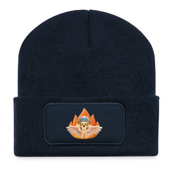 Skull with wings in fire t-shirt design. - Recycled Patch Beanie - french navy - Front