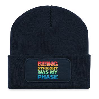 Être hétéro était ma phase de design rétro LGBTQ - Beanie recyclé à patch - bleu marine - Devant