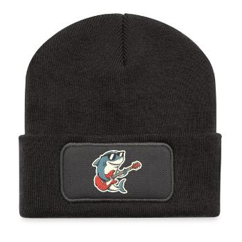 Shark Rock Guitarist Sticker - Recycled Patch Beanie - dark grey - Front