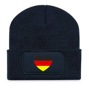 Deutsche Flagge in Herzform - Recycelte Patch Beanie - French Navy - Vorne