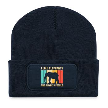 Elephant Silhouette on Rainbow Stripes - Recycled Patch Beanie - french navy - Front