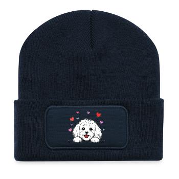 Malteser_Hund_mit_Pfoten_Herz_weiss - Recycled Patch Beanie - french navy - Front