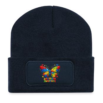 Autism Butterfly Color Puzzle Gift - Recycled Patch Beanie - french navy - Front