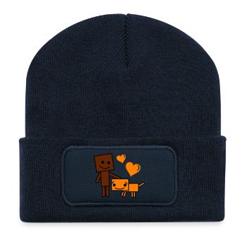 Chien et Buddy de dessins animés Ami du Cœur - Beanie recyclé à patch - bleu marine - Devant