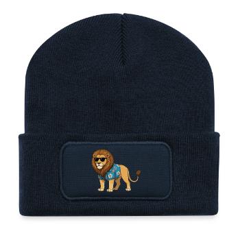 Lion en tenue hawaïenne - Beanie recyclé à patch - bleu marine - Devant