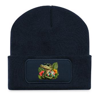 Look hawaïen d’alligator - Beanie recyclé à patch - bleu marine - Devant