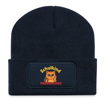 Schulkatze im Problemmodus - Recycelte Patch Beanie - French Navy - Vorne