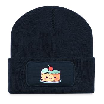 Tranche de gâteau kawaï avec cerise - Beanie recyclé à patch - bleu marine - Devant