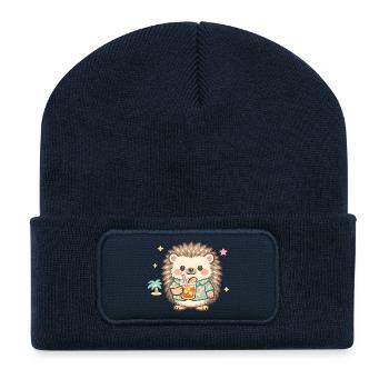 Hawaiian-Igel mit Getränk - Recycelte Patch Beanie - French Navy - Vorne