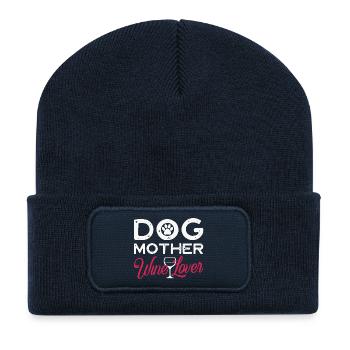 Dog Mother Wine Lover Hund Wein T-Shirt - Recycelte Patch Beanie - French Navy - Vorne