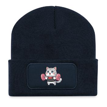 Cat lifts weights - Recycled Patch Beanie - french navy - Front