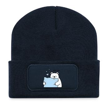 Bärentraurige Liebe "Vermisse dich" - Recycelte Patch Beanie - French Navy - Vorne