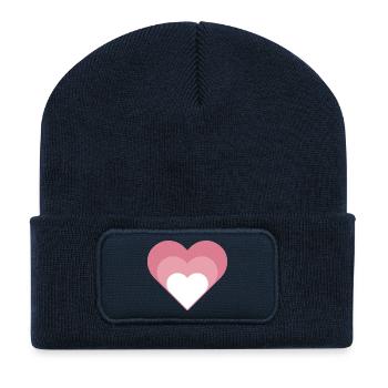 Cœurs en couches | Dessin du cœur rose - Beanie recyclé à patch - bleu marine - Devant