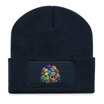 Petit extraterrestre vert devant des météores colorés - Beanie recyclé à patch - bleu marine - Devant