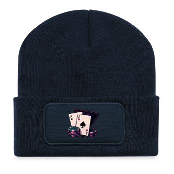 Impression de poker néon Ace - Beanie recyclé à patch - bleu marine - Devant