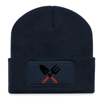 Icône de pelle d’outil de jardin - Beanie recyclé à patch - bleu marine - Devant