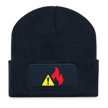 Icône solide d’alerte incendie Symbole de sécurité de flamme - Beanie recyclé à patch - bleu marine - Devant