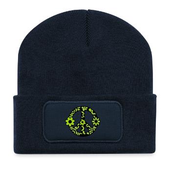 Peace Zeichen Blumen Icon - Recycelte Patch Beanie - French Navy - Vorne