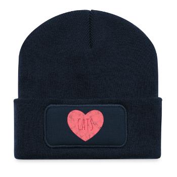 Katzenherz Liebesdesign - Recycelte Patch Beanie - French Navy - Vorne