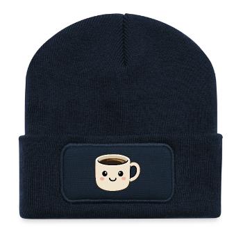 Süßer lächelnder Kawaii-Kaffeetassen-Cartoon - Recycelte Patch Beanie - French Navy - Vorne