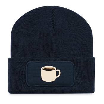 Minimalist Coffee Cup Cartoon Illustration - Recycled Patch Beanie - french navy - Front
