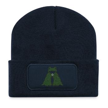 Fern Cloak Frog Cottagecore Folk Art - Recycled Patch Beanie - french navy - Front