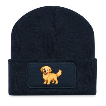 Cute Golden Retriever – Retro Pixel Art Dog - Recycled Patch Beanie - french navy - Front