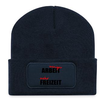 Moins de travail, de temps libre - Beanie recyclé à patch - bleu marine - Devant