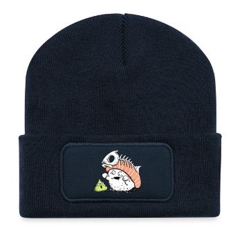 Lustiges Sushi mit Fischgräte I Kawaii Japan Essen - Recycelte Patch Beanie - French Navy - Vorne