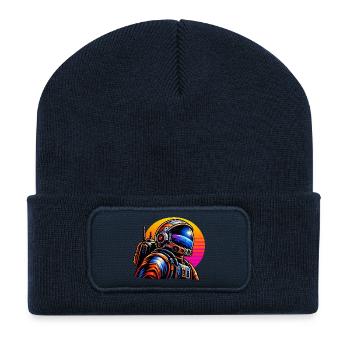 Astronaut im Neon-Sonnenuntergang - Recycelte Patch Beanie - French Navy - Vorne